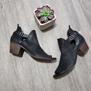 Lucky Brand * Black Leather Open Toe Booties * 9.5